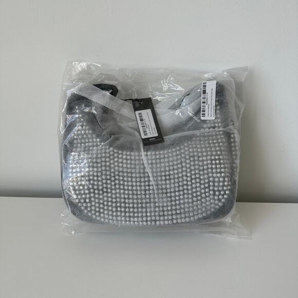 NWT PrettyLittleThing Black Diamante Stud Curved Shoulder Bag - Picture 4 of 9